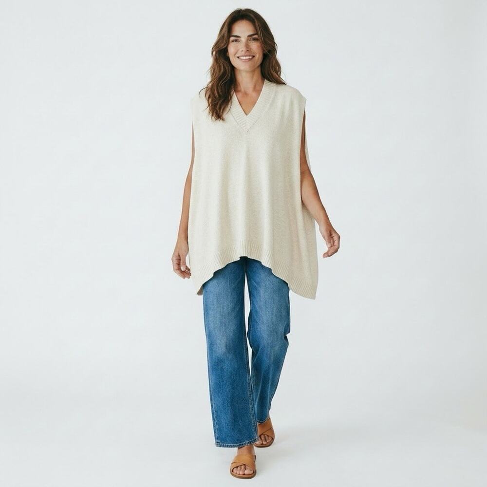 Eskandar Sweater Vest Knit Tunic Sleeveless Oversized OS Cotton Blend